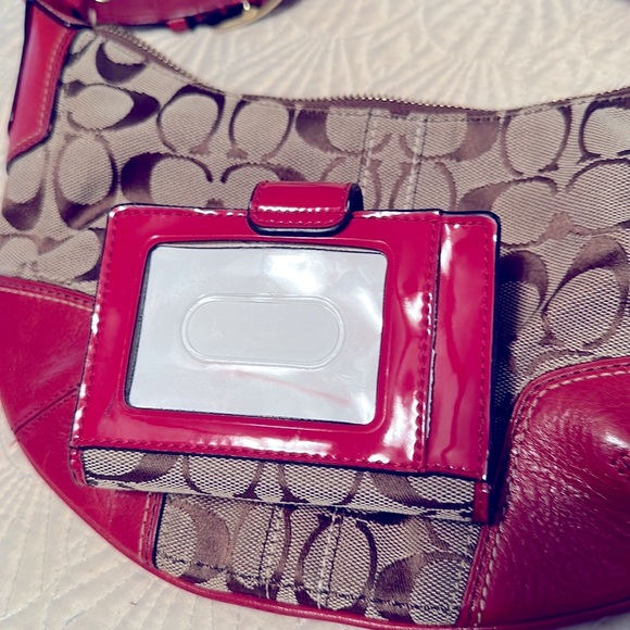 Coach Signature 2pc Set Tan and Red Wallet and Shoulder Bag - Picture 10 of 14